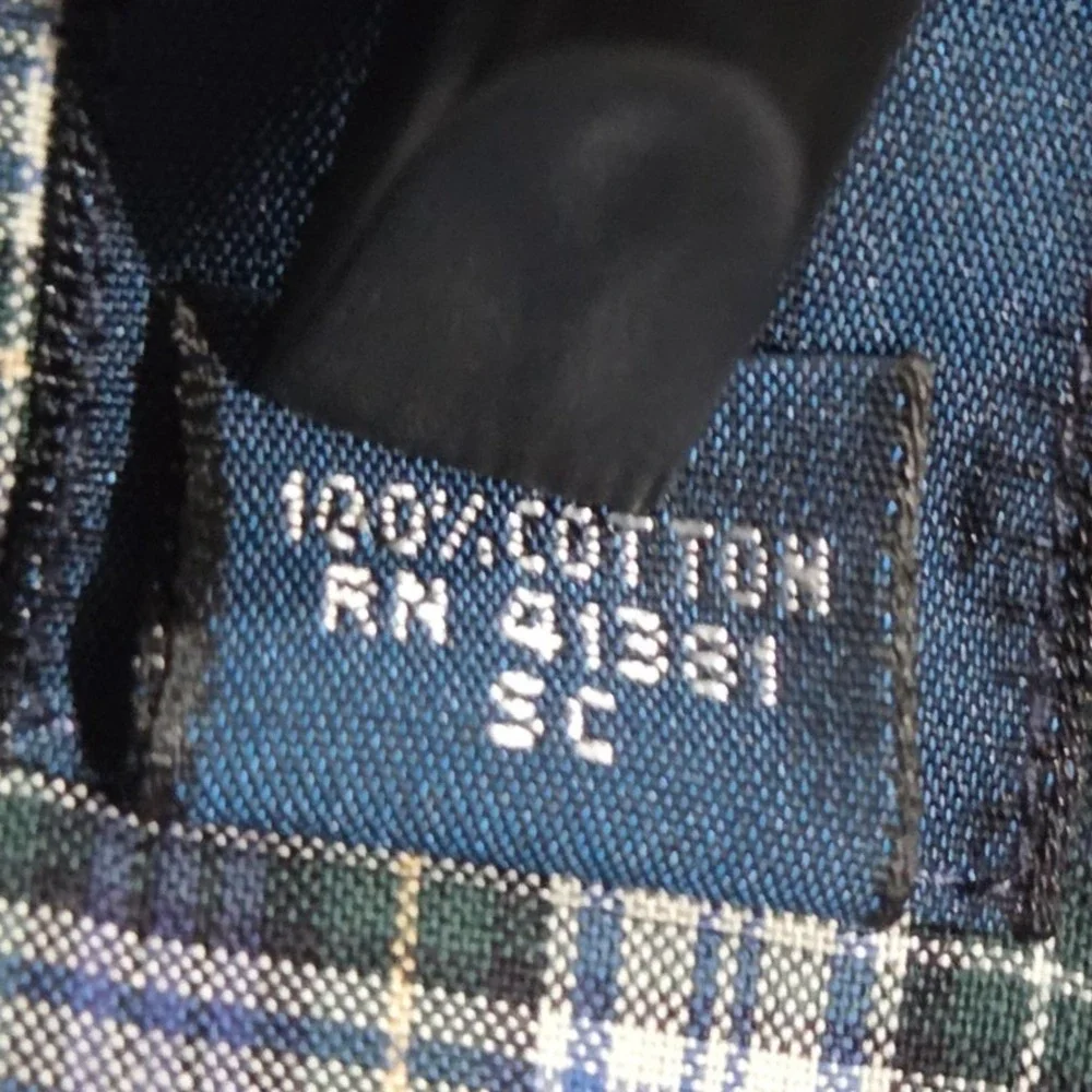 Ralph Lauren Button Down Shirt Mens 17.5 32/33 Blue Tartan Plaid Classic Fit